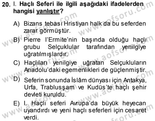Bizans Tarihi Dersi 2014 - 2015 Yılı (Vize) Ara Sınav Soruları 20. Soru
