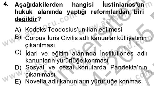 Bizans Tarihi Dersi 2014 - 2015 Yılı (Vize) Ara Sınav Soruları 4. Soru
