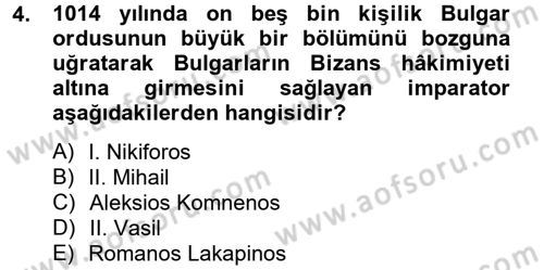 Bizans Tarihi Dersi 2014 - 2015 Yılı (Final) Dönem Sonu Sınav Soruları 4. Soru