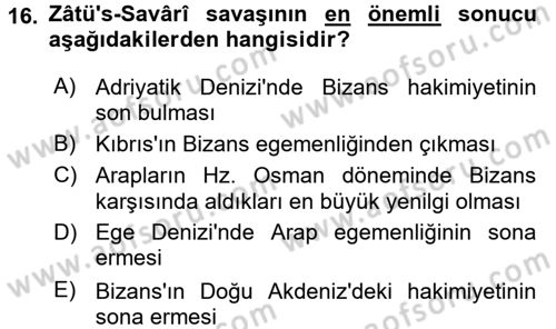 Bizans Tarihi Dersi 2015 - 2016 Yılı (Vize) Ara Sınav Soruları 16. Soru