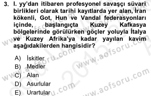 Bizans Tarihi Dersi 2015 - 2016 Yılı (Vize) Ara Sınav Soruları 3. Soru
