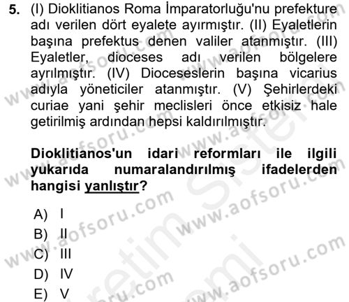 Bizans Tarihi Dersi 2015 - 2016 Yılı (Vize) Ara Sınav Soruları 5. Soru