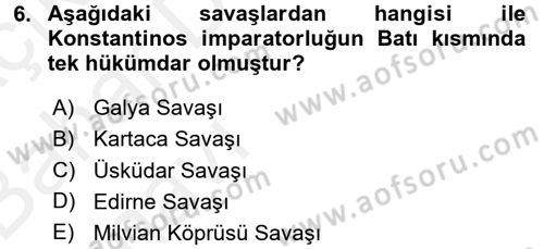 Bizans Tarihi Dersi 2015 - 2016 Yılı (Vize) Ara Sınav Soruları 6. Soru