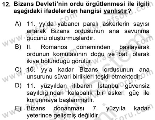 Bizans Tarihi Dersi 2015 - 2016 Yılı (Final) Dönem Sonu Sınavı 12. Soru