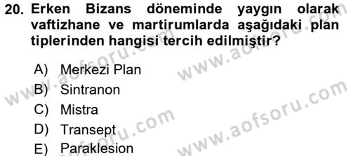 Bizans Tarihi Dersi 2016 - 2017 Yılı (Final) Dönem Sonu Sınavı 20. Soru