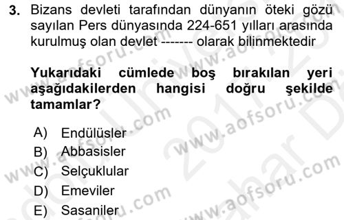 Bizans Tarihi Dersi 2017 - 2018 Yılı (Vize) Ara Sınav Soruları 3. Soru