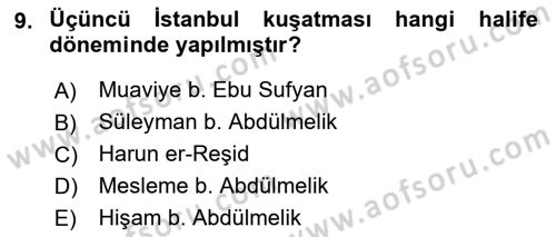 Bizans Tarihi Dersi 2017 - 2018 Yılı (Vize) Ara Sınav Soruları 9. Soru