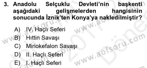 Bizans Tarihi Dersi 2017 - 2018 Yılı (Final) Dönem Sonu Sınavı 3. Soru