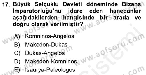 Bizans Tarihi Dersi 2018 - 2019 Yılı (Vize) Ara Sınav Soruları 17. Soru