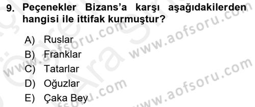 Bizans Tarihi Dersi 2018 - 2019 Yılı (Vize) Ara Sınavı 9. Soru