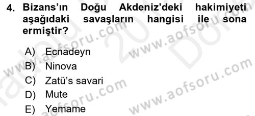 Bizans Tarihi Dersi 2018 - 2019 Yılı (Final) Dönem Sonu Sınav Soruları 4. Soru