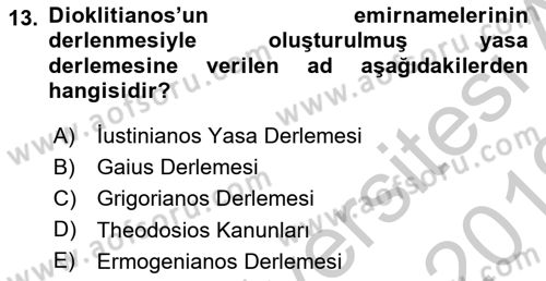 Bizans Tarihi Dersi 2018 - 2019 Yılı Yaz Okulu Sınav Soruları 13. Soru