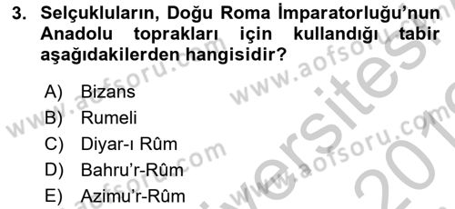 Bizans Tarihi Dersi 2018 - 2019 Yılı Yaz Okulu Sınav Soruları 3. Soru