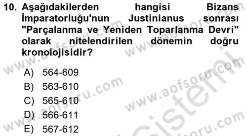 Bizans Tarihi Dersi 2023 - 2024 Yılı (Vize) Ara Sınav Soruları 10. Soru