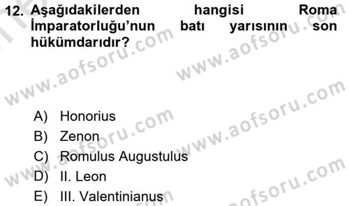 Bizans Tarihi Dersi 2023 - 2024 Yılı (Vize) Ara Sınav Soruları 12. Soru