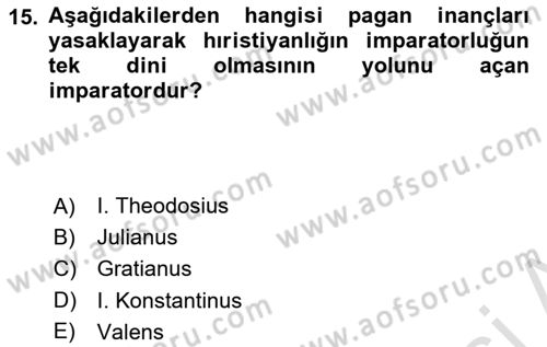 Bizans Tarihi Dersi 2023 - 2024 Yılı (Vize) Ara Sınav Soruları 15. Soru
