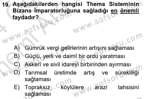 Bizans Tarihi Dersi 2023 - 2024 Yılı (Vize) Ara Sınav Soruları 19. Soru
