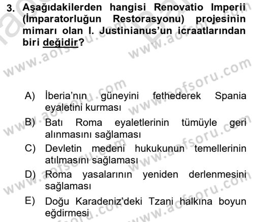 Bizans Tarihi Dersi 2023 - 2024 Yılı (Vize) Ara Sınav Soruları 3. Soru