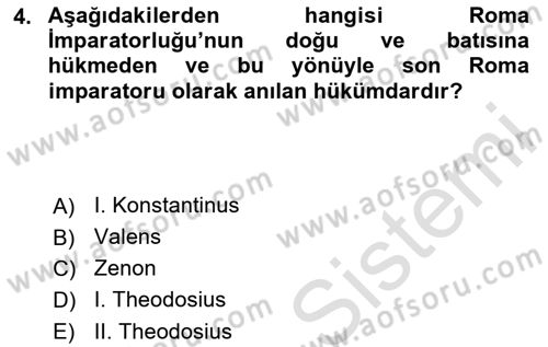 Bizans Tarihi Dersi 2023 - 2024 Yılı (Vize) Ara Sınav Soruları 4. Soru