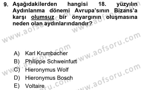 Bizans Tarihi Dersi 2023 - 2024 Yılı (Vize) Ara Sınav Soruları 9. Soru