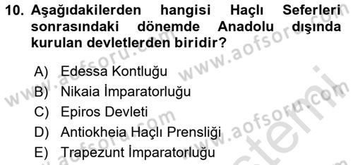 Bizans Tarihi Dersi 2023 - 2024 Yılı (Final) Dönem Sonu Sınav Soruları 10. Soru