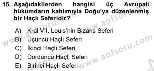 Bizans Tarihi Dersi 2023 - 2024 Yılı (Final) Dönem Sonu Sınav Soruları 15. Soru