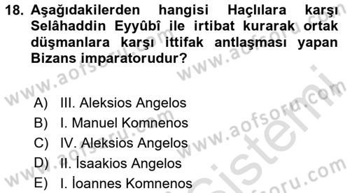 Bizans Tarihi Dersi 2023 - 2024 Yılı (Final) Dönem Sonu Sınav Soruları 18. Soru