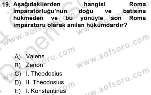 Bizans Tarihi Dersi 2023 - 2024 Yılı (Final) Dönem Sonu Sınav Soruları 19. Soru