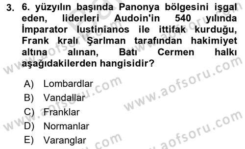 Bizans Tarihi Dersi 2023 - 2024 Yılı (Final) Dönem Sonu Sınavı 3. Soru