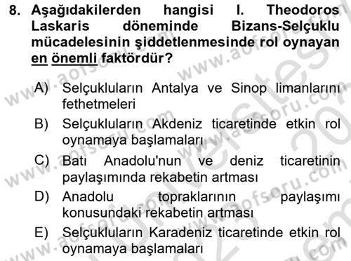 Bizans Tarihi Dersi 2023 - 2024 Yılı (Final) Dönem Sonu Sınav Soruları 8. Soru