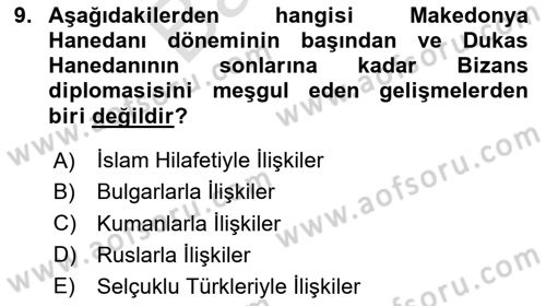Bizans Tarihi Dersi 2023 - 2024 Yılı (Final) Dönem Sonu Sınav Soruları 9. Soru