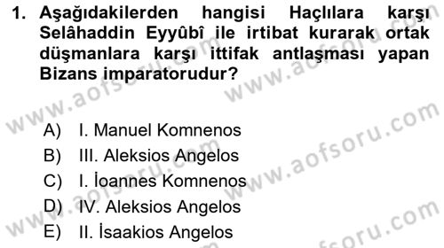 Bizans Tarihi Dersi 2023 - 2024 Yılı Yaz Okulu Sınav Soruları 1. Soru