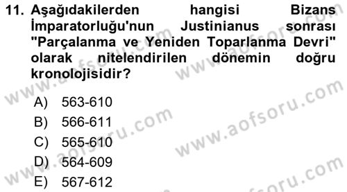 Bizans Tarihi Dersi 2023 - 2024 Yılı Yaz Okulu Sınav Soruları 11. Soru