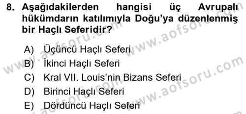 Bizans Tarihi Dersi 2023 - 2024 Yılı Yaz Okulu Sınav Soruları 8. Soru