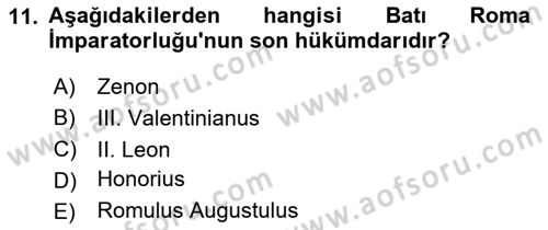 Bizans Tarihi Dersi 2024 - 2025 Yılı (Vize) Ara Sınav Soruları 11. Soru