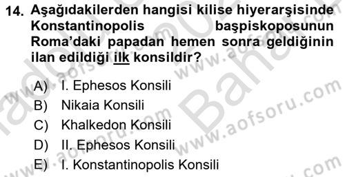 Bizans Tarihi Dersi 2024 - 2025 Yılı (Vize) Ara Sınav Soruları 14. Soru