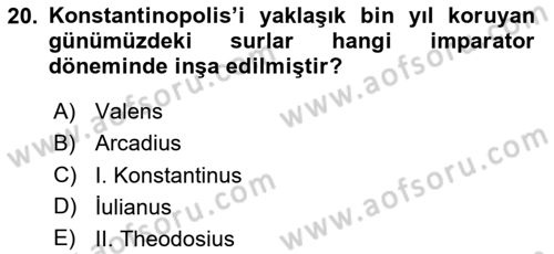 Bizans Tarihi Dersi 2024 - 2025 Yılı (Vize) Ara Sınav Soruları 20. Soru