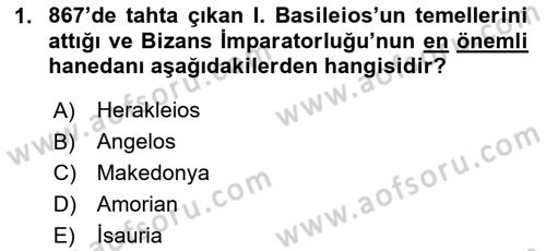 Bizans Tarihi Dersi 2024 - 2025 Yılı (Final) Dönem Sonu Sınav Soruları 1. Soru