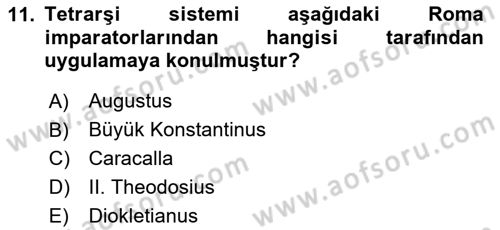 Bizans Tarihi Dersi 2024 - 2025 Yılı (Final) Dönem Sonu Sınav Soruları 11. Soru
