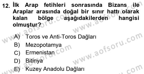 Bizans Tarihi Dersi 2024 - 2025 Yılı (Final) Dönem Sonu Sınav Soruları 12. Soru