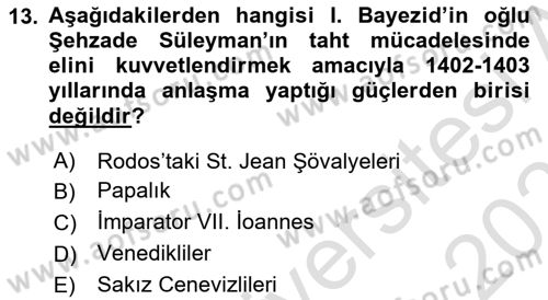 Bizans Tarihi Dersi 2024 - 2025 Yılı (Final) Dönem Sonu Sınav Soruları 13. Soru