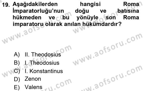 Bizans Tarihi Dersi 2024 - 2025 Yılı (Final) Dönem Sonu Sınav Soruları 19. Soru
