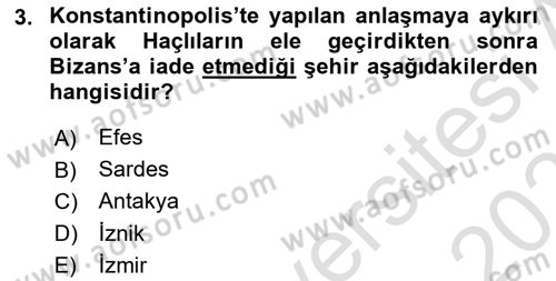 Bizans Tarihi Dersi 2024 - 2025 Yılı (Final) Dönem Sonu Sınav Soruları 3. Soru