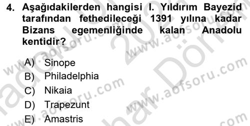 Bizans Tarihi Dersi 2024 - 2025 Yılı (Final) Dönem Sonu Sınav Soruları 4. Soru