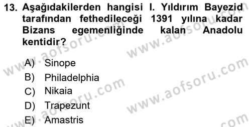 Bizans Tarihi Dersi 2024 - 2025 Yılı Yaz Okulu Sınav Soruları 13. Soru