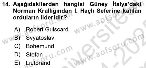 Bizans Tarihi Dersi 2024 - 2025 Yılı Yaz Okulu Sınav Soruları 14. Soru