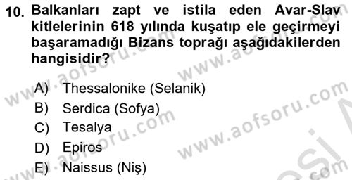 Bizans Tarihi Dersi 2025 - 2026 Yılı (Vize) Ara Sınav Soruları 10. Soru