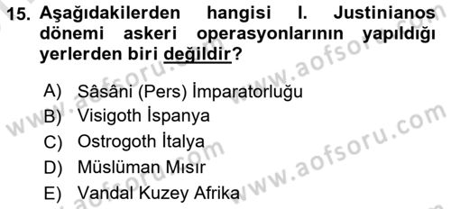Bizans Tarihi Dersi 2025 - 2026 Yılı (Vize) Ara Sınav Soruları 15. Soru