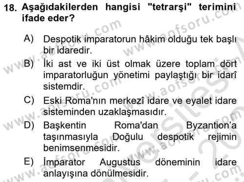 Bizans Tarihi Dersi 2025 - 2026 Yılı (Vize) Ara Sınav Soruları 18. Soru