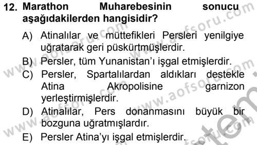 Hellen ve Roma Tarihi Dersi 2012 - 2013 Yılı (Vize) Ara Sınav Soruları 12. Soru
